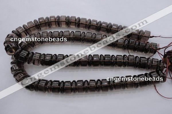 CRB188 15.5 inches 6*16mm – 10*16mm rondelle smoky quartz beads