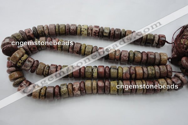 CRB191 15.5 inches 6*16mm – 10*16mm rondelle red artistic jasper beads