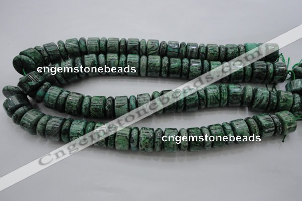 CRB192 15.5 inches 6*16mm – 10*16mm rondelle green picture jasper beads