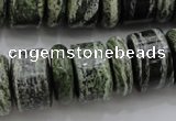 CRB195 6*18mm – 13*18mm rondelle green silver line jasper beads