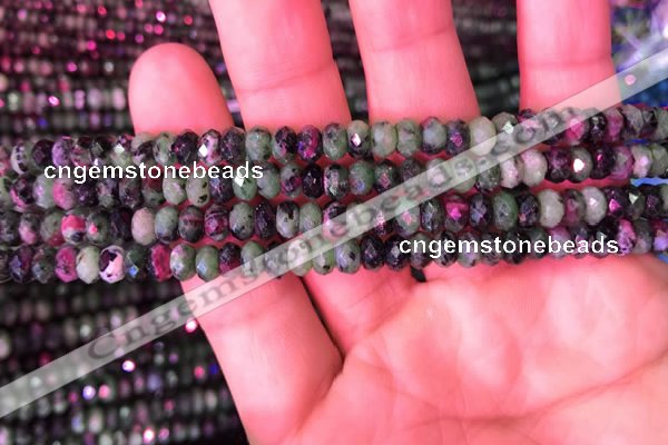 CRB1976 15.5 inches 4*6mm faceted rondelle ruby zoisite beads