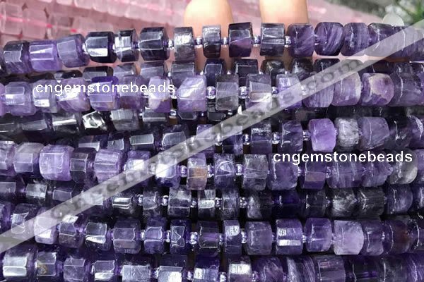 CRB2016 15.5 inches 9mm - 10mm faceted tyre amethyst beads