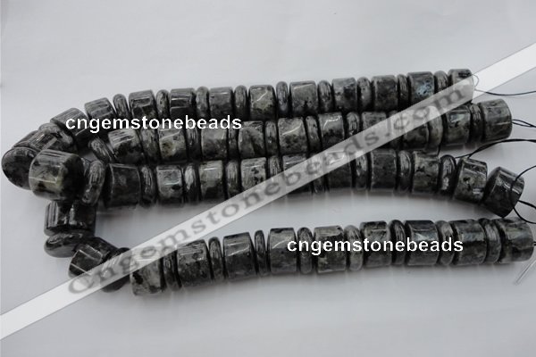 CRB204 15.5 inches 6*18mm - 13*18mm rondelle black labradorite beads