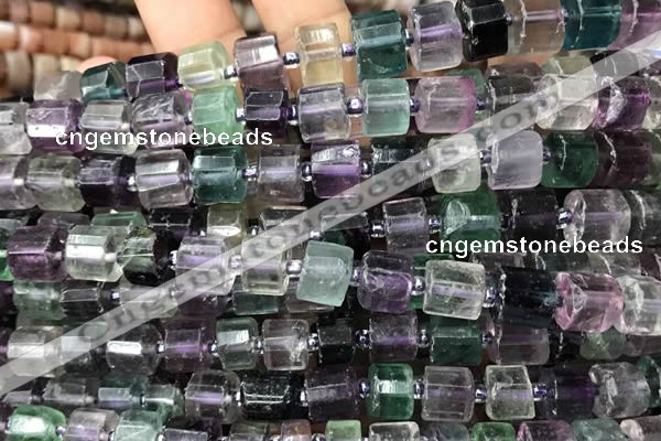 CRB2046 15.5 inches 9mm - 10mm faceted tyre fluorite gemstone beads