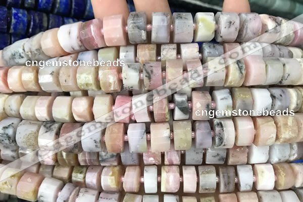 CRB2071 15.5 inches 9mm - 10mm faceted tyre pink opal beads