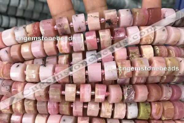 CRB2076 15.5 inches 9mm - 10mm faceted tyre pink opal beads