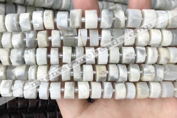 CRB2081 15.5 inches 9mm - 10mm faceted tyre grey moonstone beads