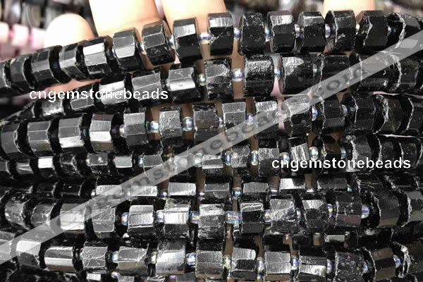 CRB2100 15.5 inches 7mm - 8mm faceted tyre black tourmaline beads