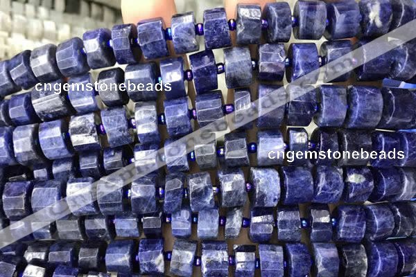 CRB2136 15.5 inches 9mm - 10mm faceted tyre sodalite gemstone beads