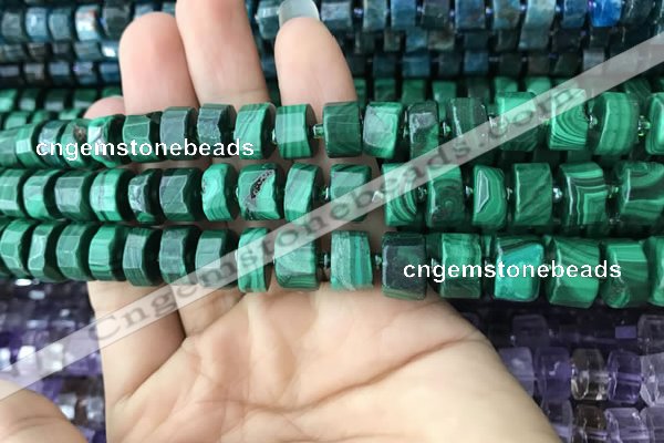 CRB2151 15.5 inches 9mm - 10mm faceted tyre malachite beads