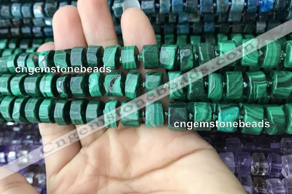 CRB2152 15.5 inches 11mm - 12mm faceted tyre malachite beads