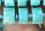 CRB2162 15.5 inches 11mm - 12mm faceted tyre amazonite gemstone beads