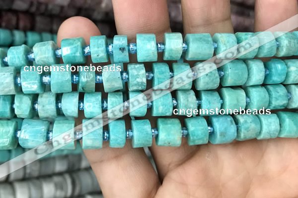 CRB2162 15.5 inches 11mm - 12mm faceted tyre amazonite gemstone beads