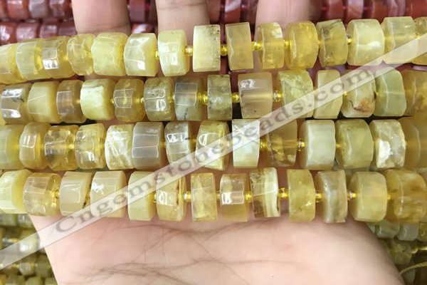 CRB2172 15.5 inches 12mm - 13mm faceted tyre yellow opal beads