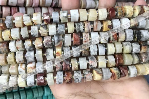 CRB2180 15.5 inches 9mm - 10mm faceted tyre crazy lace agate beads