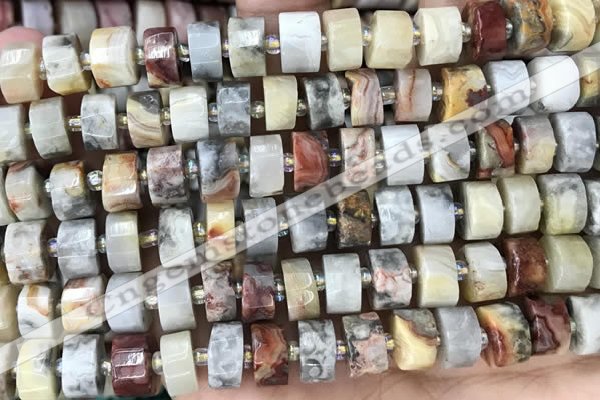 CRB2182 15.5 inches 12mm - 13mm faceted tyre crazy lace agate beads