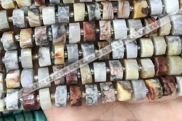 CRB2183 15.5 inches 13mm - 14mm faceted tyre crazy lace agate beads