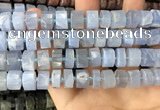 CRB2187 15.5 inches 10mm - 11mm faceted tyre blue chalcedony beads