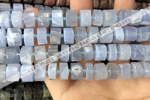 CRB2187 15.5 inches 10mm - 11mm faceted tyre blue chalcedony beads