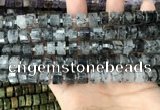 CRB2191 15.5 inches 9mm - 10mm faceted tyre black rutilated quartz beads