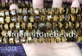 CRB2196 15.5 inches 9mm - 10mm faceted tyre yellow tiger eye beads