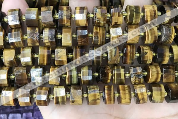 CRB2199 15.5 inches 12mm - 13mm faceted tyre yellow tiger eye beads