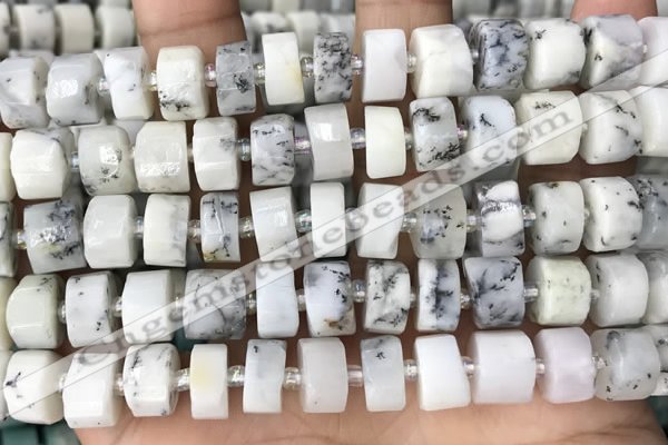 CRB2209 15.5 inches 13mm - 14mm faceted tyre white opal beads