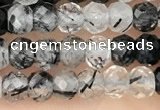 CRB2266 15.5 inches 3*4mm faceted rondelle black rutilated quartz beads