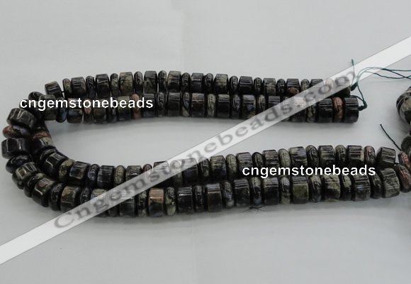 CRB253 15.5 inches 5*14mm - 10*14mm rondelle grey opal gemstone beads