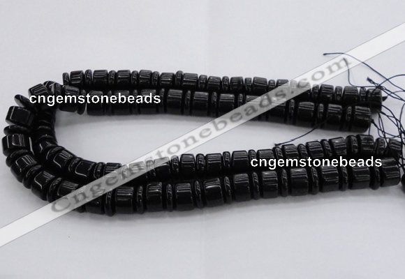 CRB254 15.5 inches 5*14mm - 10*14mm rondelle black agate beads