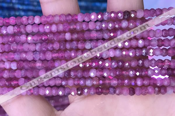 CRB3160 15.5 inches 2.5*4mm faceted rondelle tiny pink tourmaline beads