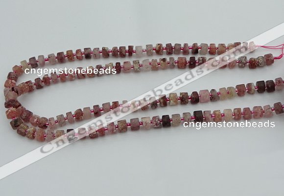 CRB459 15.5 inche 5*8mm tyre matte strawberry quartz gemstone beads