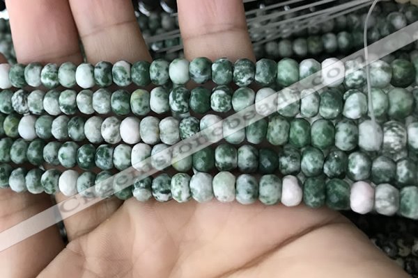 CRB5108 15.5 inches 4*6mm faceted rondelle green spot stone beads