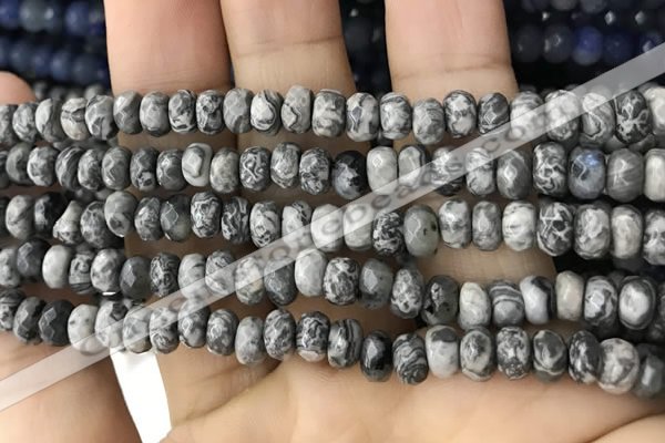 CRB5111 15.5 inches 4*6mm faceted rondelle grey picture jasper beads