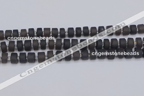 CRB513 15.5 inches 6*10mm tyre matte ice black obsidian beads