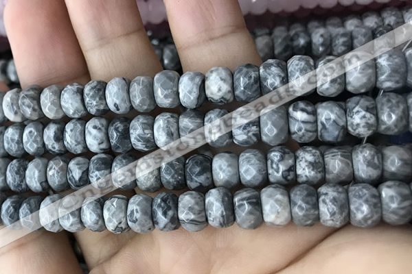 CRB5160 15.5 inches 5*8mm faceted rondelle grey picture jasper beads