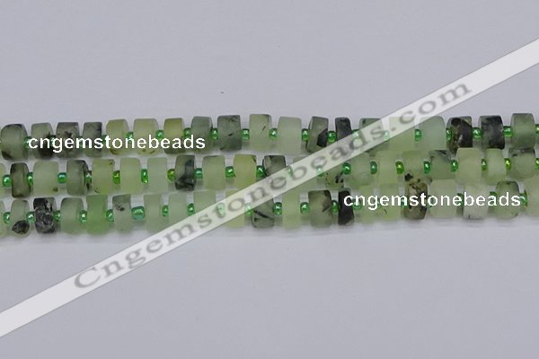 CRB525 15.5 inches 6*10mm tyre matte green rutilated quartz beads