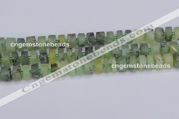 CRB527 15.5 inches 7*14mm tyre matte green rutilated quartz beads