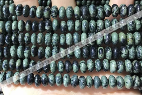 CRB5343 15.5 inches 5*8mm rondelle green picture jasper beads