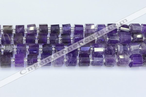 CRB5602 15.5 inches 7mm - 8mm faceted tyre amethyst beads