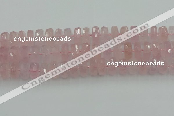 CRB561 15.5 inches 8*18mm faceted rondelle rose quartz beads