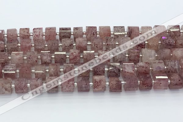 CRB5610 15.5 inches 7mm - 8mm faceted tyre strawberry quartz beads