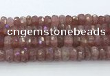 CRB5624 15.5 inches 6*12mm faceted rondelle strawberry quartz beads