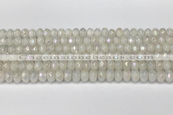 CRB5700 15 inches 5*8mm faceted rondelle AB-color white jade beads