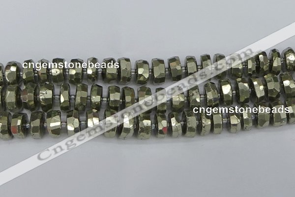 CRB600 15.5 inches 8*16mm faceted rondelle pyrite beads