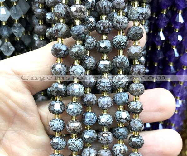 CRB6069 6*8mm faceted rondelle Chinese snowflake obsidian beads