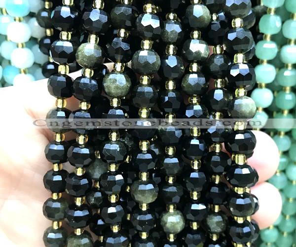 CRB6096 15 inches 6*8mm faceted rondelle golden obsidian beads