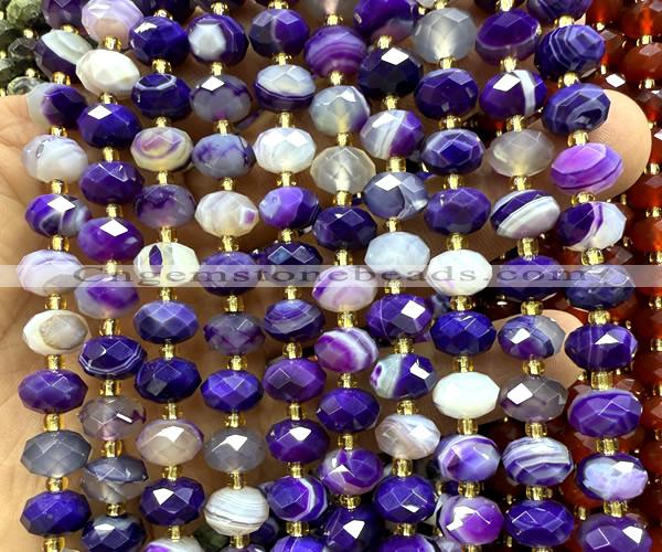 CRB6323 15 inches 6*10mm faceted rondelle purple banded agate beads