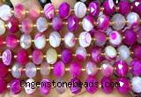 CRB6324 15 inches 6*10mm faceted rondelle fuchsia banded agate beads