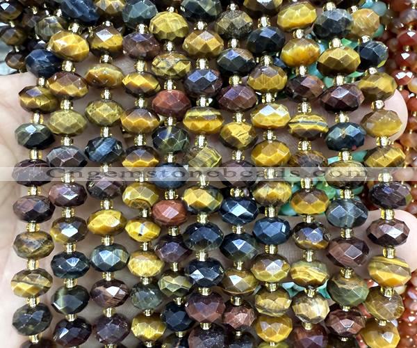 CRB6367 15 inches 6*10mm faceted rondelle colorful tiger eye beads